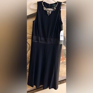 Ralph Lauren Black LBD With Elegant Sparkling Gem Neckline SZ 8 READ DETAILS